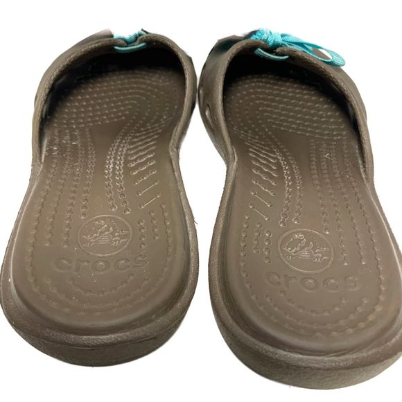 Crocs Brown with Teal Bow - Size 5 - Picture 6 of 7